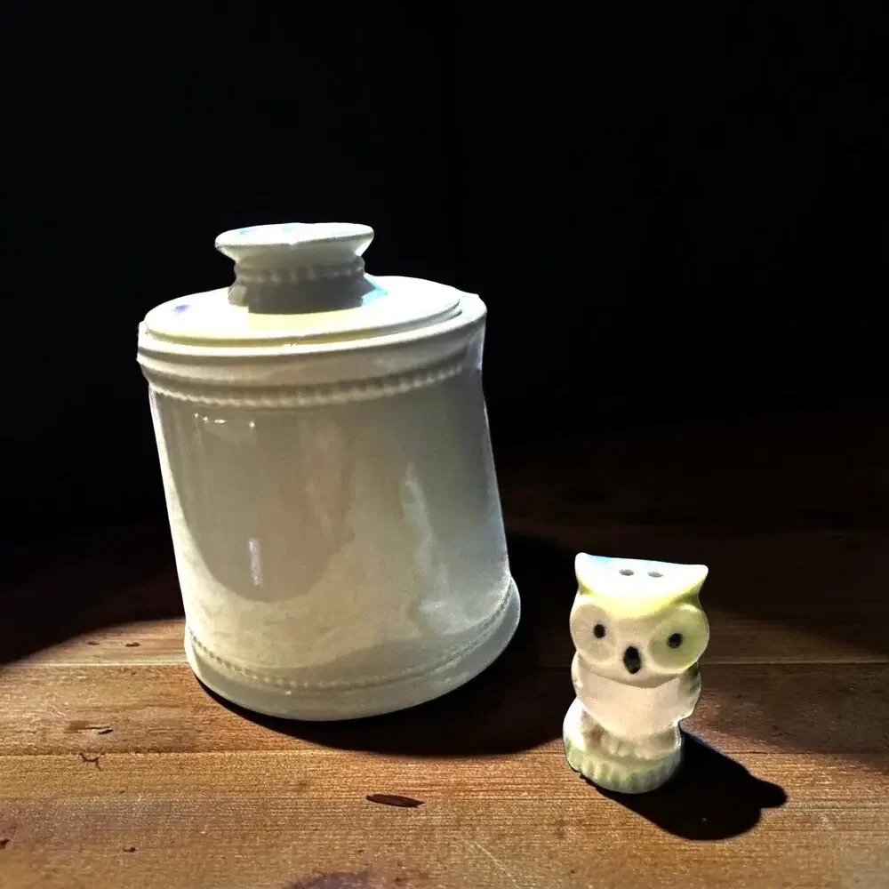 Vintage Sage Green Stoneware Kitchen Canister with Lid | Farmhouse Ceramic